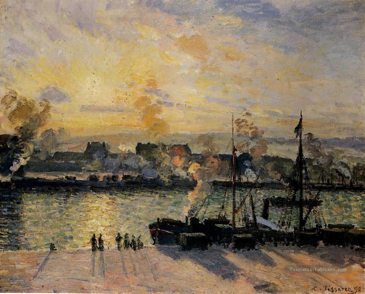 coucher de soleil le port de rouen bateau à vapeur 1898 Camille Pissarro Peintures à l'huile